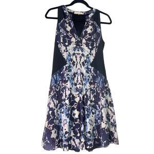 Rebecca Taylor 100% Silk Dress Abstract Print Blue Black Maroon 8
